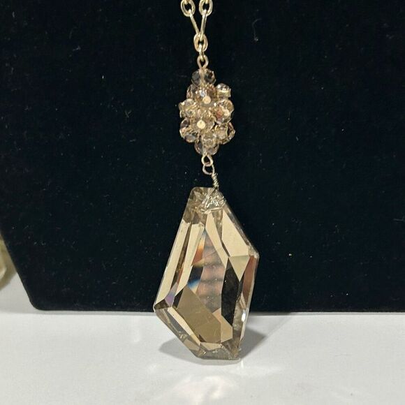 Loft Pendant Chain Necklace Women's 26" Gold Tone Sparkling Crystal Signed - Picture 5 of 10